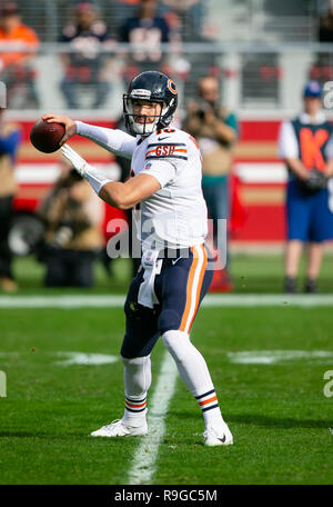 Halftime. 23rd Dec, 2018. Chicago Bears quarterback Mitchell Trubisky (10) in action during the NFL football game between the Chicago Bears and the San Francisco 49ers at Levi's Stadium in Santa Clara, CA. The 49ers lead the Bears 9-7 at halftime. Damon Tarver/Cal Sport Media/Alamy Live News Stock Photo