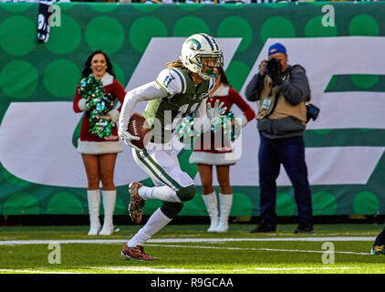 East Rutherford, New Jersey, USA. 23rd Dec, 2018. New York Jets wide receiver Robby Anderson (11) catches and runs for a touchdown during a NFL game between the Green Bay Packers and the New York Jets at MetLife Stadium in East Rutherford, New Jersey. The New York Jets are stunned by the Green Bay Packers 44-38 in overtime. Duncan Williams/CSM/Alamy Live News Stock Photo