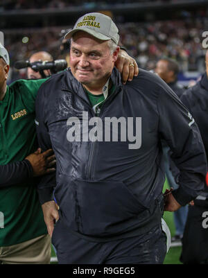 Arlington, Texas, USA. 12th Dec, 2018. Longview head coach John King following his team's victory in the UIL Texas 6A D2 state championship football game between the Longview Lobos and the West Brook Bruins at AT&T Stadium in Arlington, Texas. Kyle Okita/CSM/Alamy Live News Stock Photo