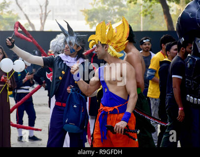 Mumbai, India. 23rd Dec, 2018. A Cosplayer seen taking a selfie during the second day of the 8th 'Mumbai Comic Con 2018' at Bombay Exhibition Center in Mumbai. Credit: Azhar Khan/SOPA Images/ZUMA Wire/Alamy Live News Stock Photo