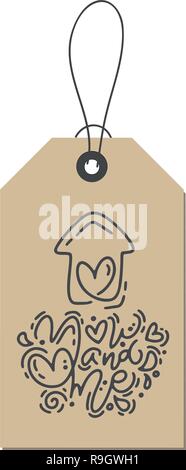Vector monoline calligraphy phrase You and me on kraft tag. Isolated Valentines Day Hand Drawn lettering illustration. Heart Holiday sketch doodle design valentine card. love decor for web, wedding and print Stock Vector