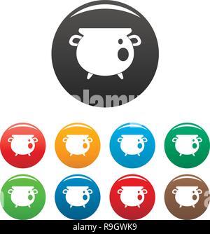 Vintage cauldron icons set 9 color vector isolated on white for any design Stock Vector