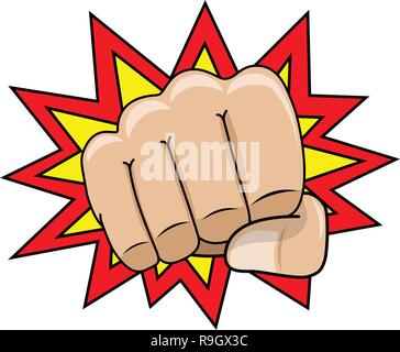 Comic fist front view isolated on white Stock Vector
