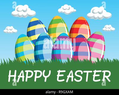 Happy Easter background with decorated eggs in the meadow Stock Vector