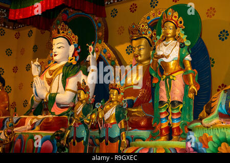 Nepal, Everest Base Camp Trek, Khumjung, Village Gompa interior, Buddhist devotional figure on altar Stock Photo