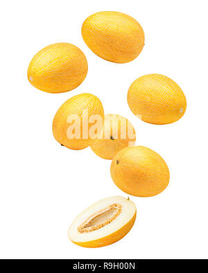 Falling melon isolated on white background, clipping path, full depth of field Stock Photo