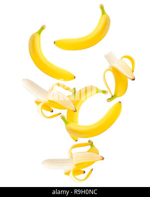 Falling banana isolated on white background, clipping path, full depth of field Stock Photo