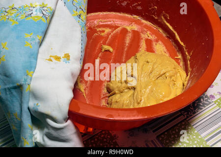 Plastic basic with uncooked dough for portuguese tradicional christmas dessert Stock Photo