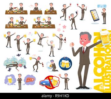A set of old businessman related to alcohol.There is a lively appearance and action that expresses failure about alcohol.It's vector art so it's easy  Stock Vector