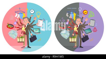 A set of old businessman who perform multitasking in offices and private.There are things to do smoothly and a pattern that is in a panic.It's vector  Stock Vector