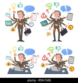 A set of old businessman who perform multitasking in the office.There are things to do smoothly and a pattern that is in a panic.It's vector art so it Stock Vector