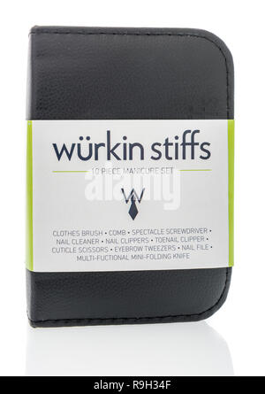 Winneconne, WI - 21 December 2018:  A package of wurkin stiffs 10 piece manicure set on an isolated background. Stock Photo