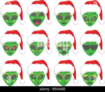 Emoji set of Santa Claus head with different emotions, angry, surprised ...