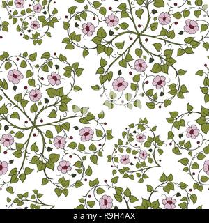 Seamless pattern with intertwining branches of hearts on a white background Stock Vector