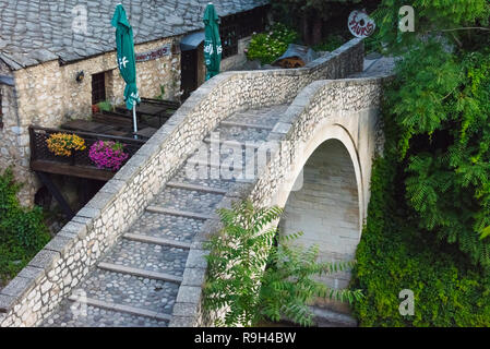 Stone bridge over Neretva River, UNESCO World Heritage site, Mostar, Bosnia and Herzegovina Stock Photo