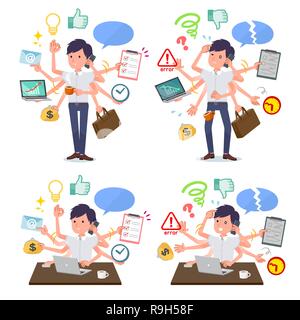 A set of businessman who perform multitasking in the office.There are things to do smoothly and a pattern that is in a panic.It's vector art so it's e Stock Vector