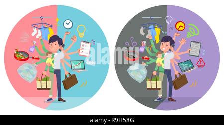 A set of businessman who perform multitasking in offices and private.There are things to do smoothly and a pattern that is in a panic.It's vector art  Stock Vector