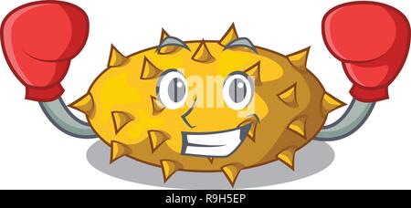 Boxing kiwano fruits on the cartoon table Stock Vector