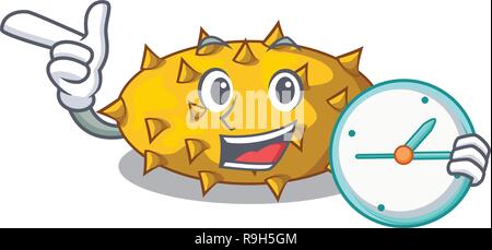 With clock fruit Kiwano the isolated on mascot Stock Vector