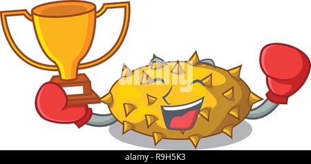 Boxing winner Kiwano fruit isolated on a character Stock Vector