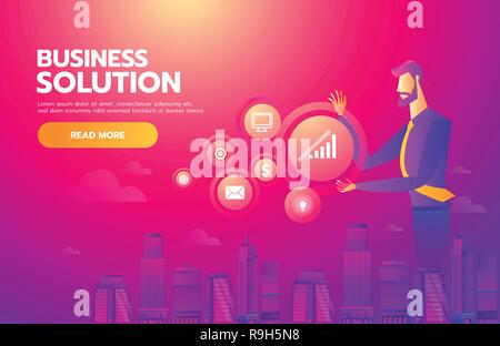 Searching for Opportunity. Illustration of a businessman looking and searching by technology to finding business solution. Business concept illustration Stock Vector