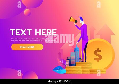 Vector illustration, flat style, business promotion, advertising, call through the horn, online alerting Stock Vector