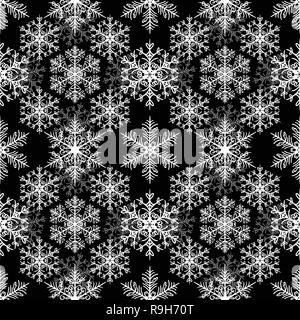 White snowflakes on black background. Christmas seamless pattern Stock Vector