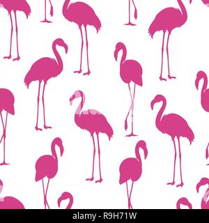Flamingo isolated Exotic bird silhouette. Pink flamingo seamless pattern in vector version Stock Vector