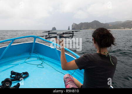 DJI Mavic Pro chasing chasing whales in Ecuador Stock Photo