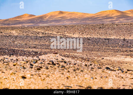 Black stoned desert in Merzouga Sahara near Erg Chebbi, Morocco in Africa Stock Photo