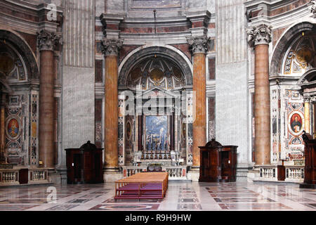 ROME, ITALY - OCTOBER 26: St Peter Cathedral in Vatican on OCTOBER 26, 2009. Marble altar at Saint Peter Cathedral in Vatican. Stock Photo