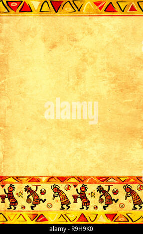 Dancing musician. Grunge background with African traditional patterns Stock Photo