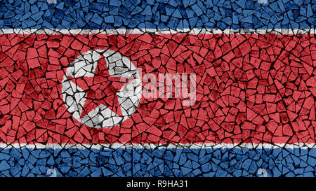 Mosaic Tiles Painting of North Korea Flag, Background Texture Stock Photo