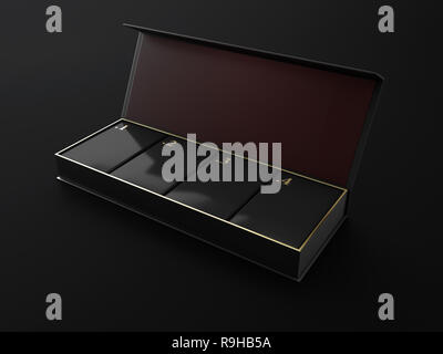 Download Golden open gift box mockup on black background with ...