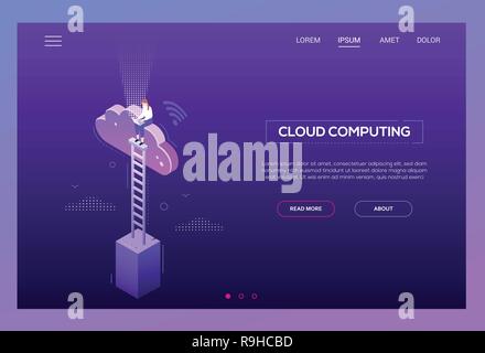 Cloud computing - modern isometric vector website header Stock Vector