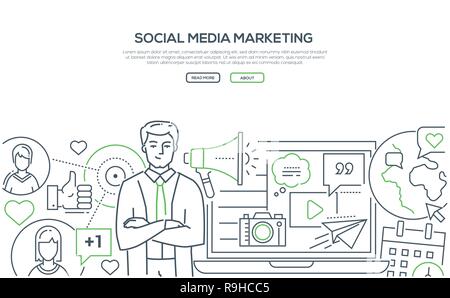 Social media marketing - modern line design style web banner Stock Vector