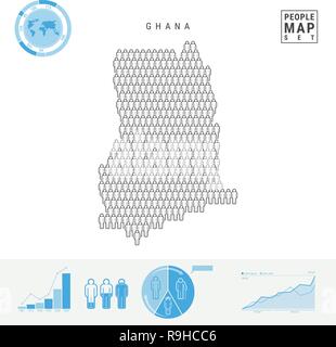 Ghana People Icon Map. People Crowd in the Shape of a Map of Ghana. Stylized Silhouette of Ghana. Population Growth and Aging Infographic Elements. Ve Stock Vector