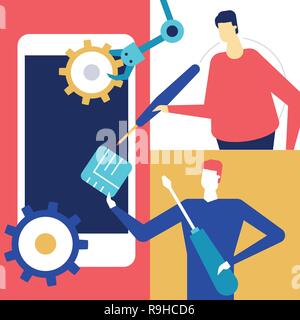 Mobile repair - flat design style colorful illustration Stock Vector