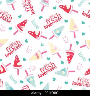 love fresh ice cream watermelon seamless pattern Stock Vector