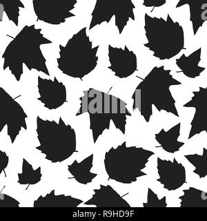 Seamless background black autumn maple leaves on white. Stock Vector