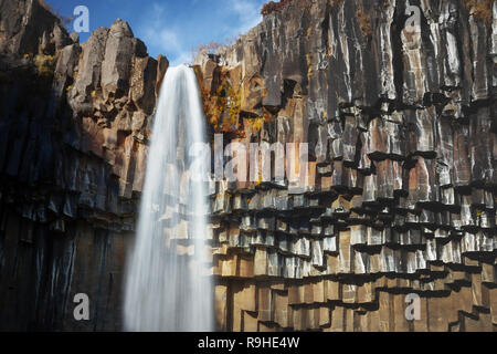 Skaftafell Svartifoss waterfall lava columns pillars Stock Photo