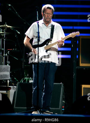 Eric Clapton performs in concert at the American Airlines Arena in