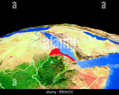 Eritrea on model of planet Earth in sunrise with network representing ...