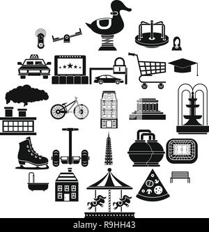 City hobby icons set, simple style Stock Vector
