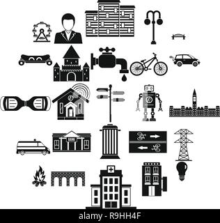 Urban hobby icons set, simple style Stock Vector