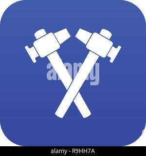 Crossed blacksmith hammer icon digital blue Stock Vector