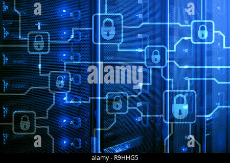 Blochain information encryption. Cyber security, crypto currency. Stock Photo