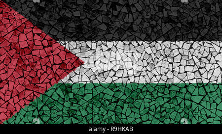 Mosaic Tiles Painting of Palestine Flag, Background Texture Stock Photo