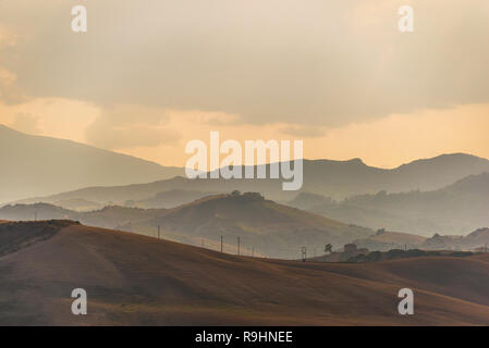 sunset landscapes over the countryside in Val d'Agri, Basilicata Stock Photo