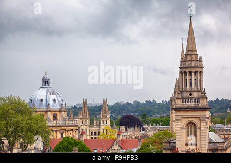 The view from the top of Carfax Tower the main Oxford landmarks: the All Saints Church (Lincoln College's library) and the Radcliffe camera dome. Oxfo Stock Photo